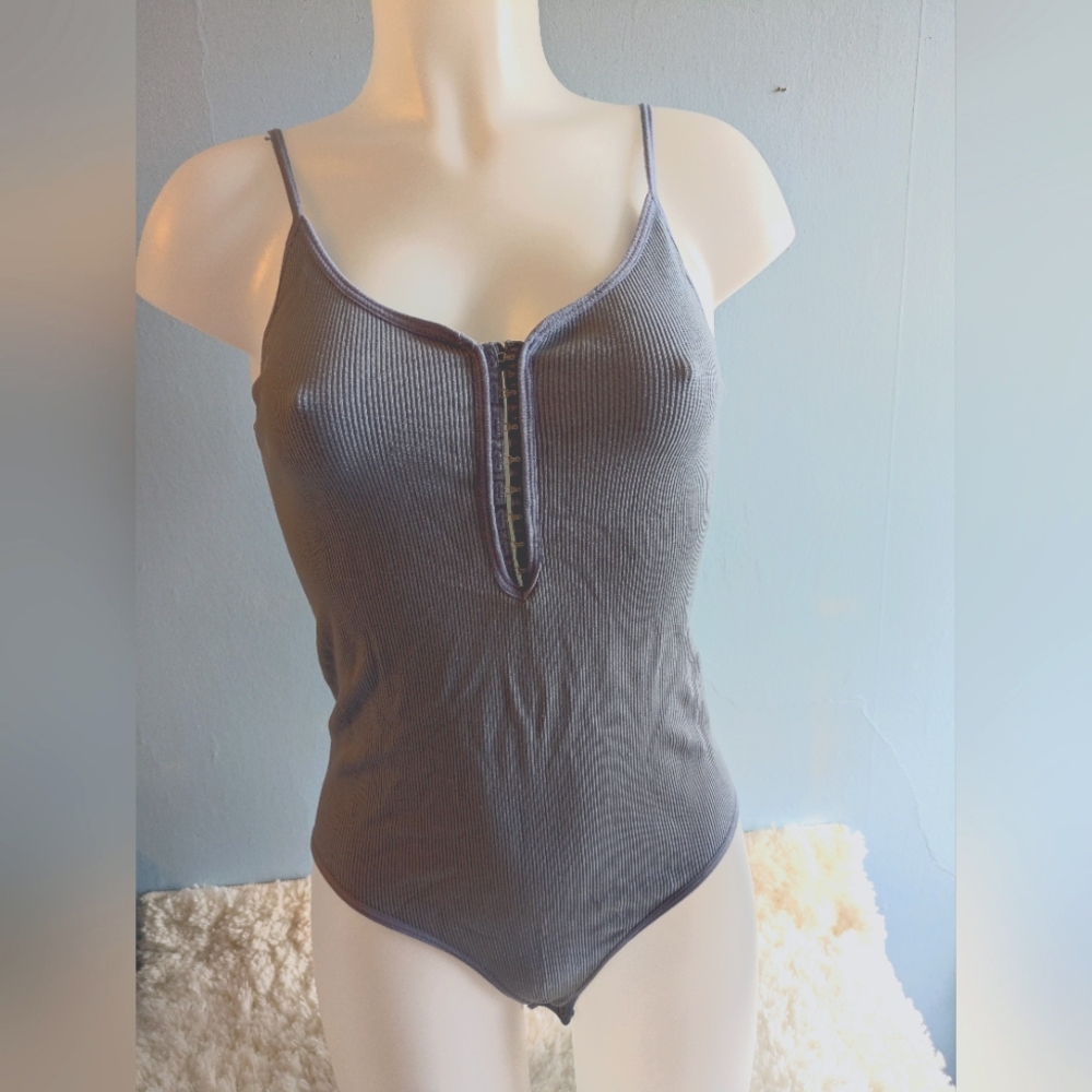 Active Basic M/L Blie Ribbed Women's Bodysuit